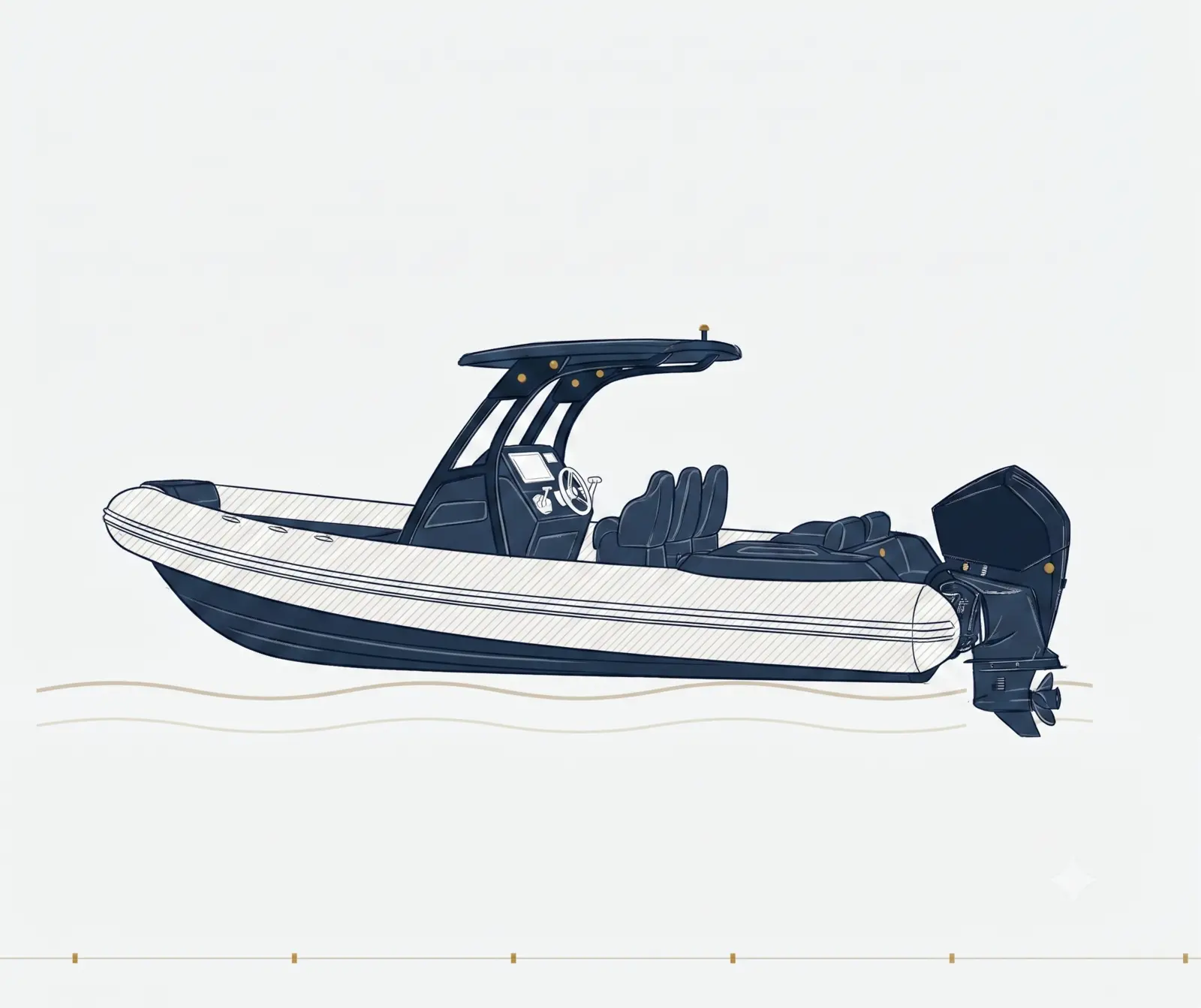Illustration of a center-console RIB with an outboard engine